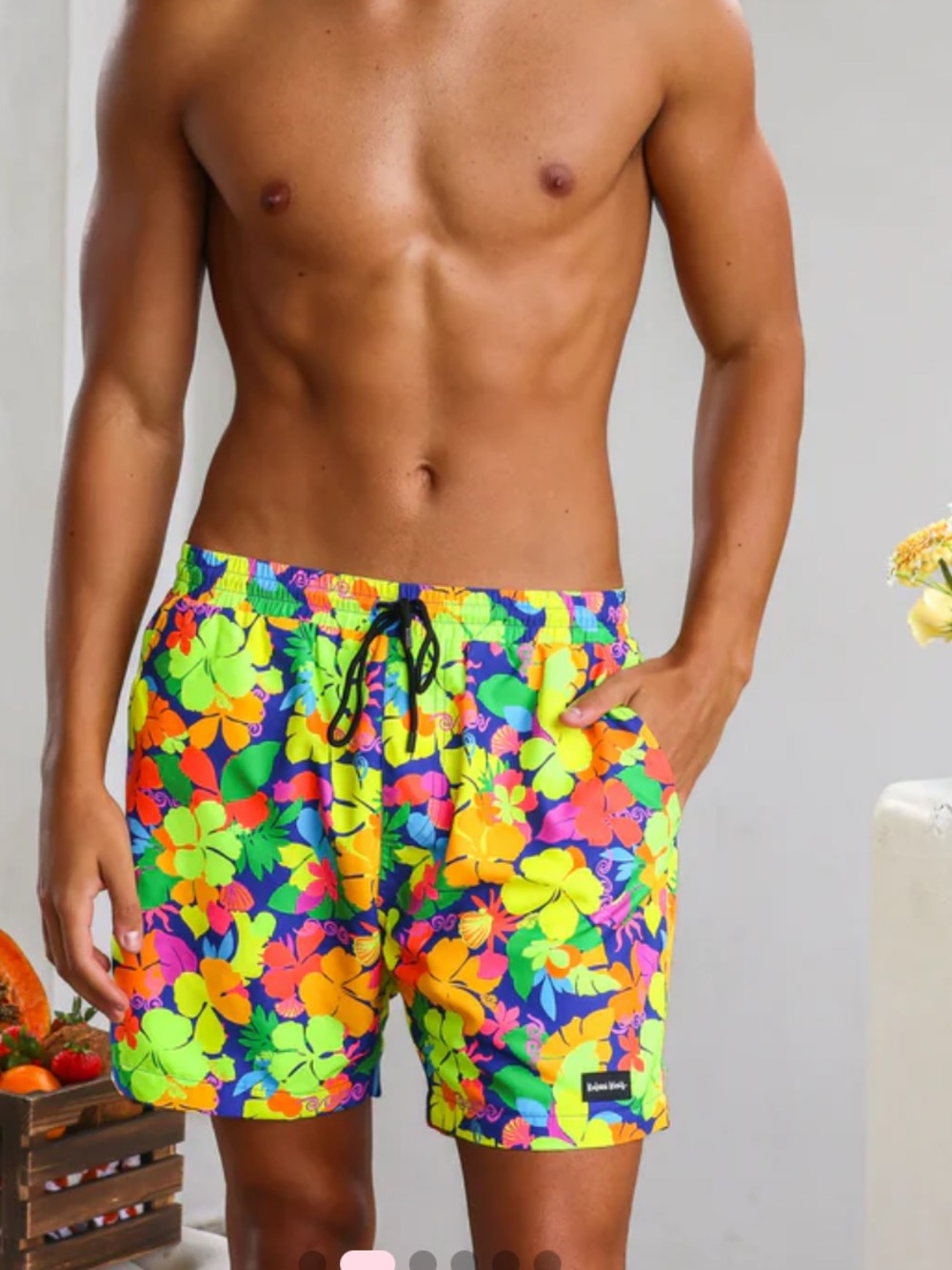 Kulani Kinis Floral Men’s Swim Trunks in Neon Sunset